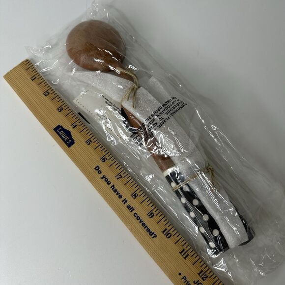 MacKenzie Childs Dotty Salad Serving Set Wood With Black White Polka Dot Handle - Picture 7 of 16